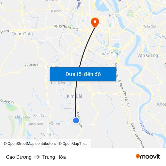 Cao Dương to Trung Hòa map