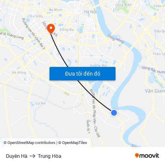Duyên Hà to Trung Hòa map
