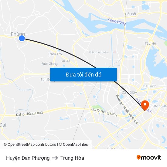 Huyện Đan Phượng to Trung Hòa map