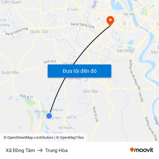 Xã Đồng Tâm to Trung Hòa map