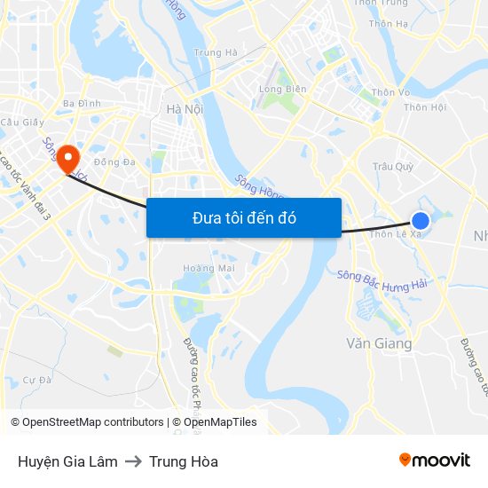 Huyện Gia Lâm to Trung Hòa map