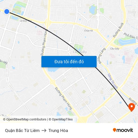 Quận Bắc Từ Liêm to Trung Hòa map