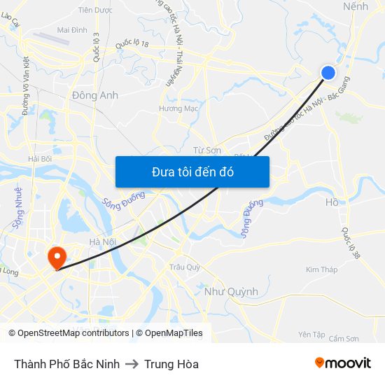 Thành Phố Bắc Ninh to Trung Hòa map