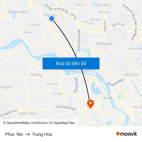 Phúc Yên to Trung Hòa map