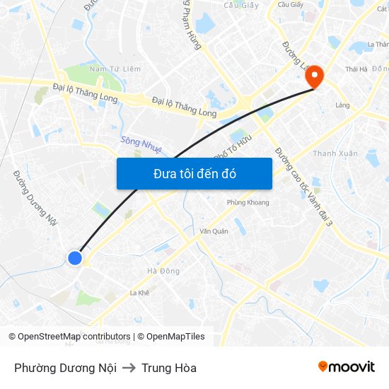 Phường Dương Nội to Trung Hòa map