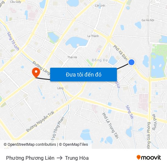 Phường Phương Liên to Trung Hòa map