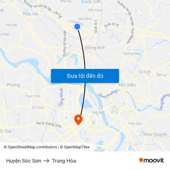 Huyện Sóc Sơn to Trung Hòa map