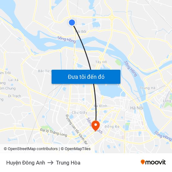 Huyện Đông Anh to Trung Hòa map