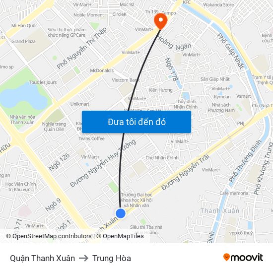 Quận Thanh Xuân to Trung Hòa map