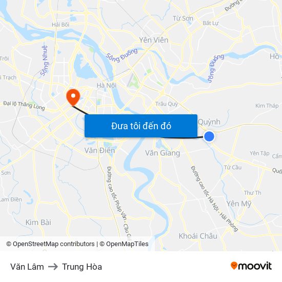 Văn Lâm to Trung Hòa map