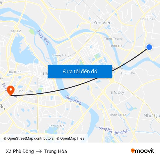 Xã Phù Đổng to Trung Hòa map