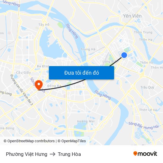 Phường Việt Hưng to Trung Hòa map