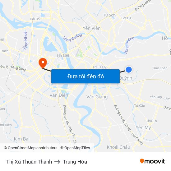 Thị Xã Thuận Thành to Trung Hòa map