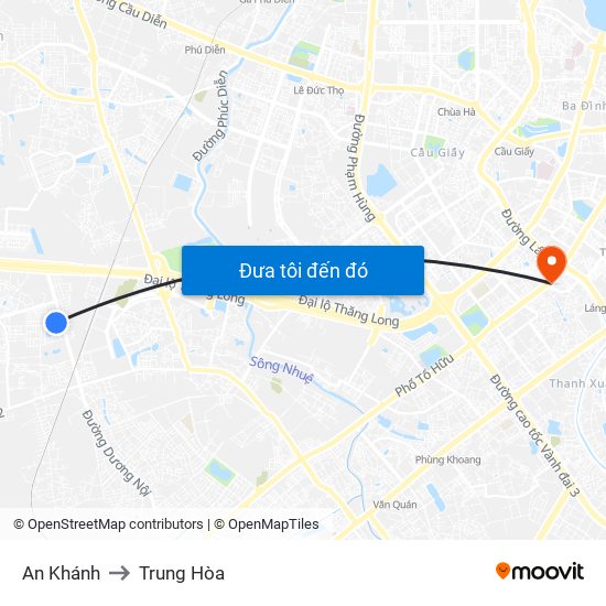 An Khánh to Trung Hòa map