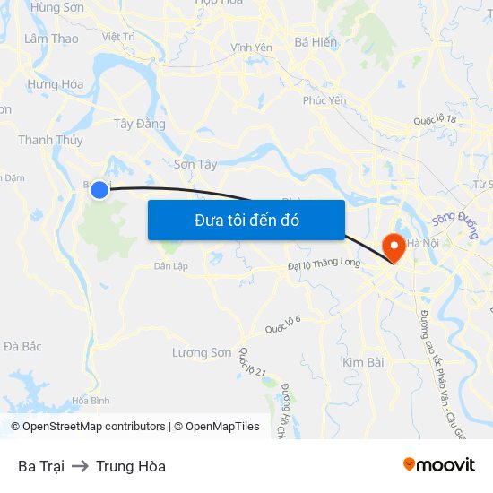 Ba Trại to Trung Hòa map