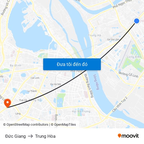 Đức Giang to Trung Hòa map