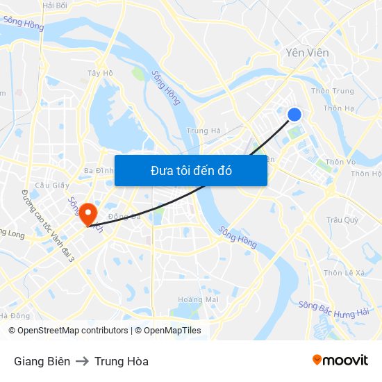 Giang Biên to Trung Hòa map