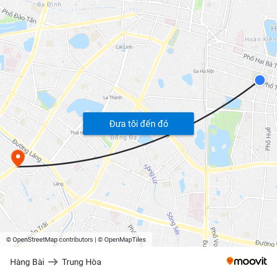 Hàng Bài to Trung Hòa map