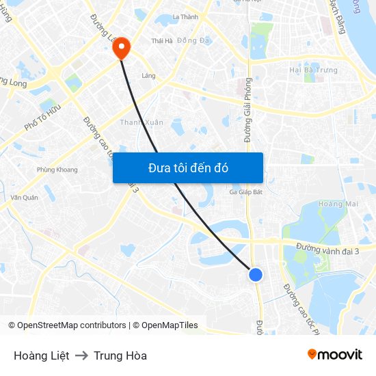 Hoàng Liệt to Trung Hòa map