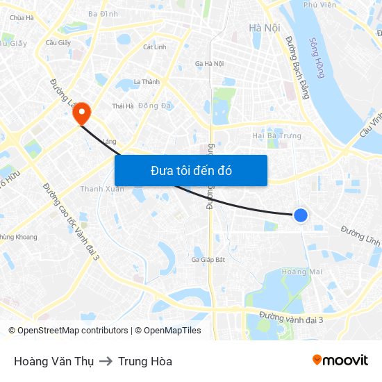Hoàng Văn Thụ to Trung Hòa map