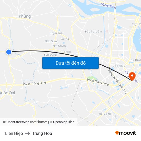 Liên Hiệp to Trung Hòa map