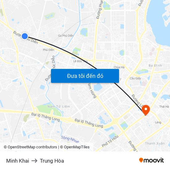 Minh Khai to Trung Hòa map
