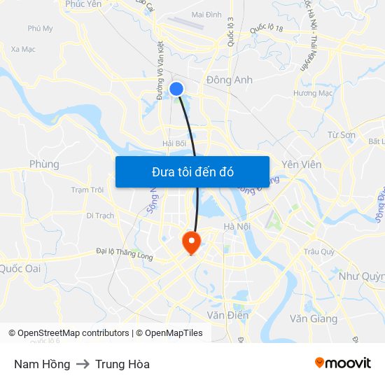 Nam Hồng to Trung Hòa map
