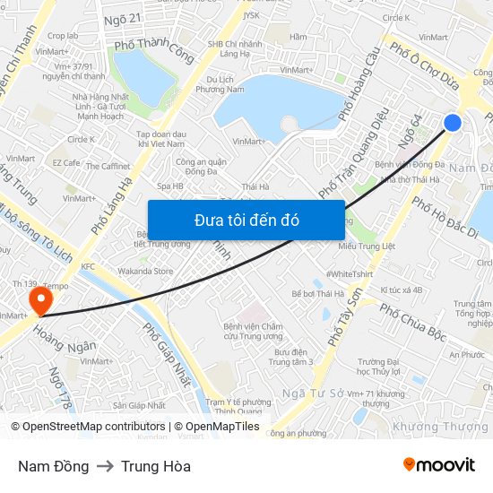 Nam Đồng to Trung Hòa map