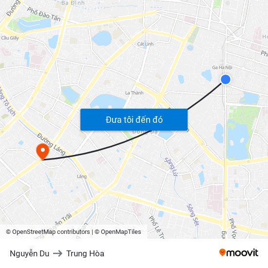 Nguyễn Du to Trung Hòa map