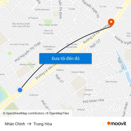 Nhân Chính to Trung Hòa map
