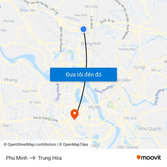 Phú Minh to Trung Hòa map