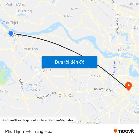 Phú Thịnh to Trung Hòa map