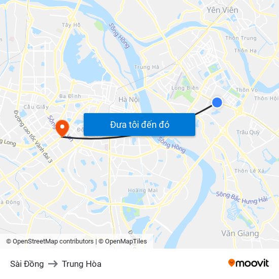 Sài Đồng to Trung Hòa map