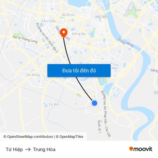 Tứ Hiệp to Trung Hòa map