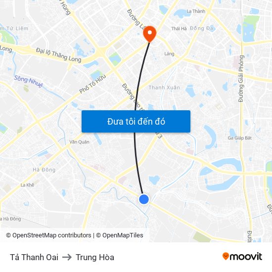 Tả Thanh Oai to Trung Hòa map