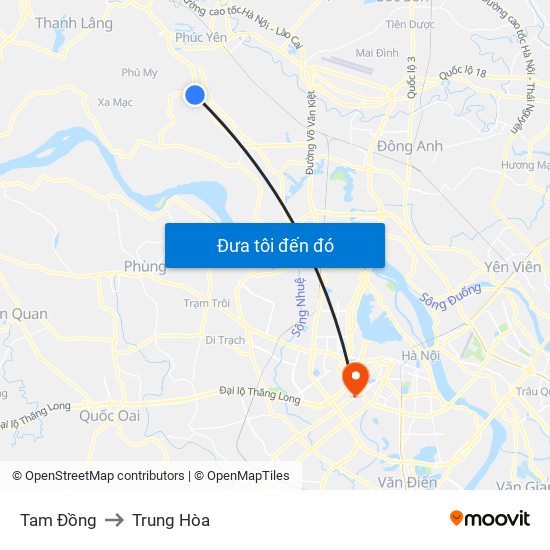 Tam Đồng to Trung Hòa map