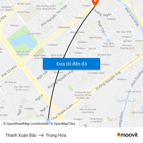 Thanh Xuân Bắc to Trung Hòa map