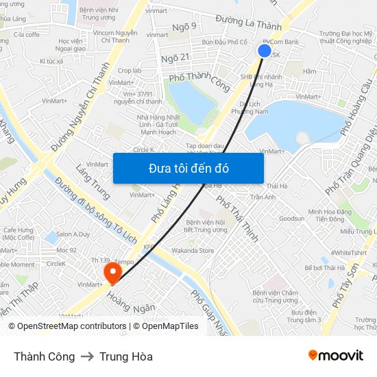 Thành Công to Trung Hòa map