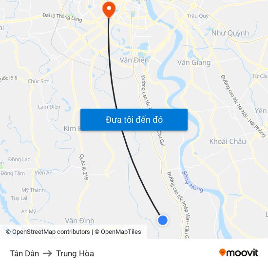 Tân Dân to Trung Hòa map