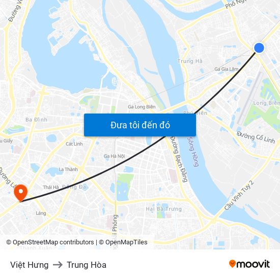 Việt Hưng to Trung Hòa map