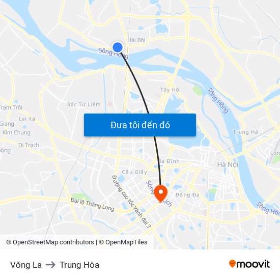 Võng La to Trung Hòa map
