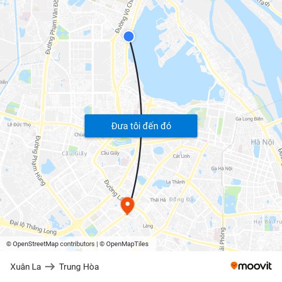 Xuân La to Trung Hòa map