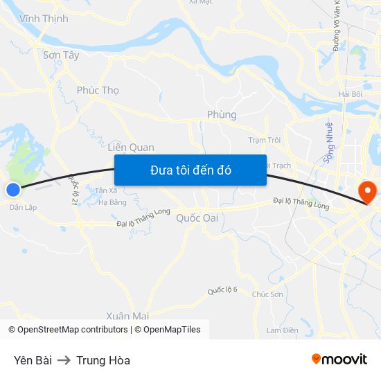 Yên Bài to Trung Hòa map