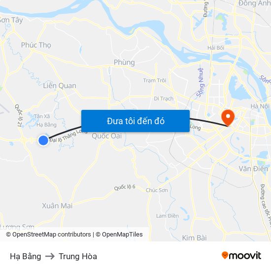 Hạ Bằng to Trung Hòa map