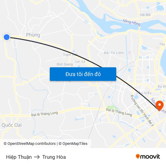 Hiệp Thuận to Trung Hòa map