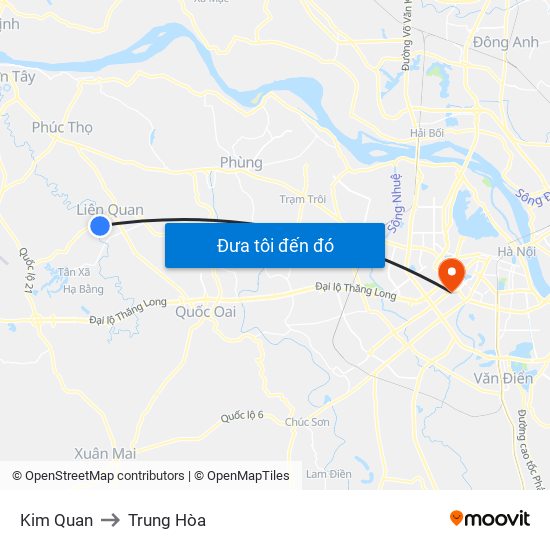 Kim Quan to Trung Hòa map