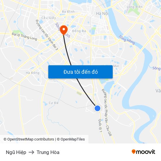 Ngũ Hiệp to Trung Hòa map