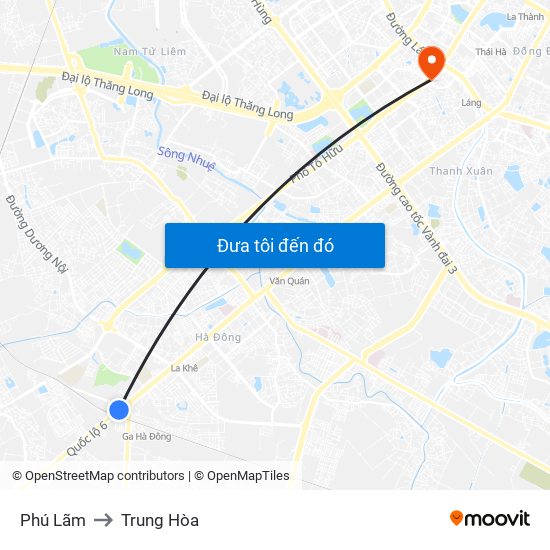 Phú Lãm to Trung Hòa map