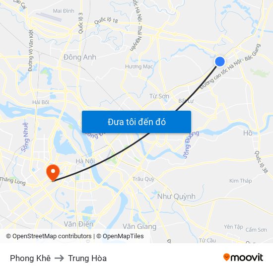 Phong Khê to Trung Hòa map