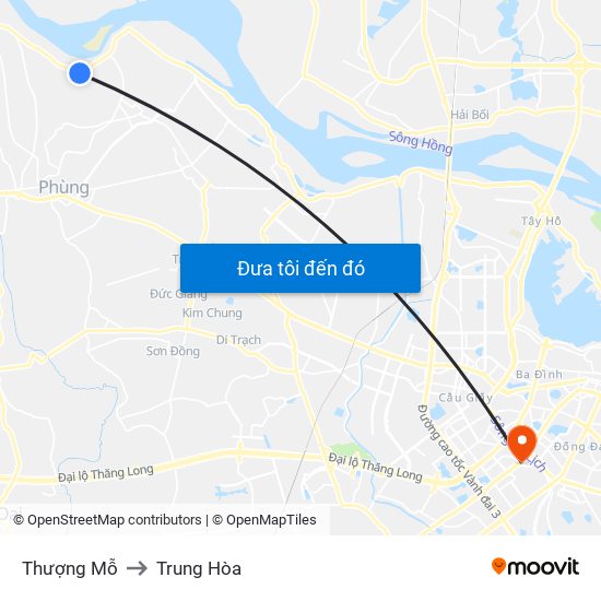 Thượng Mỗ to Trung Hòa map